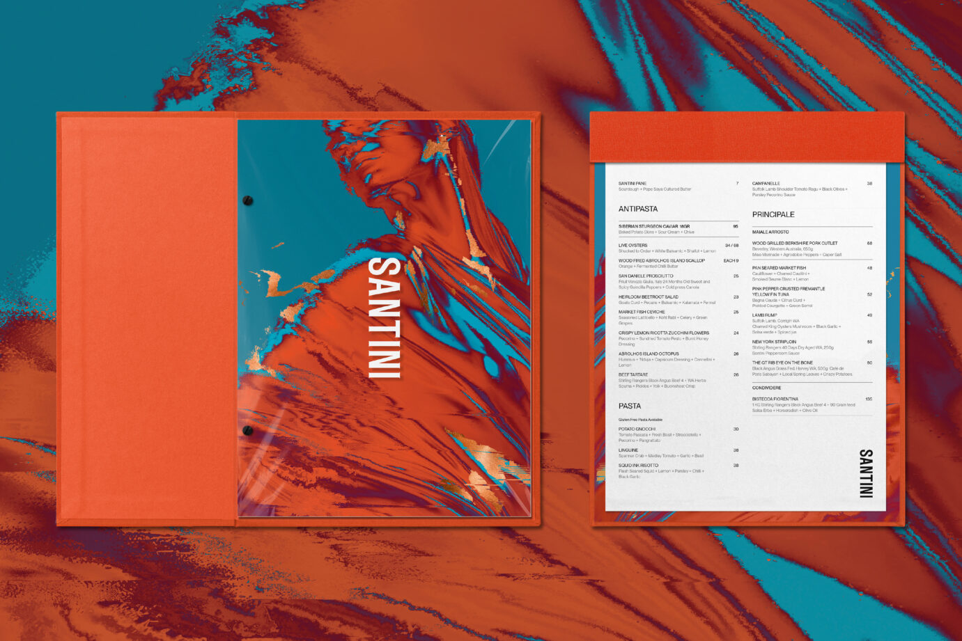 Santini restaurant branding, QT Perth, brand identity, logo design, graphic design, hospitality branding, Toben