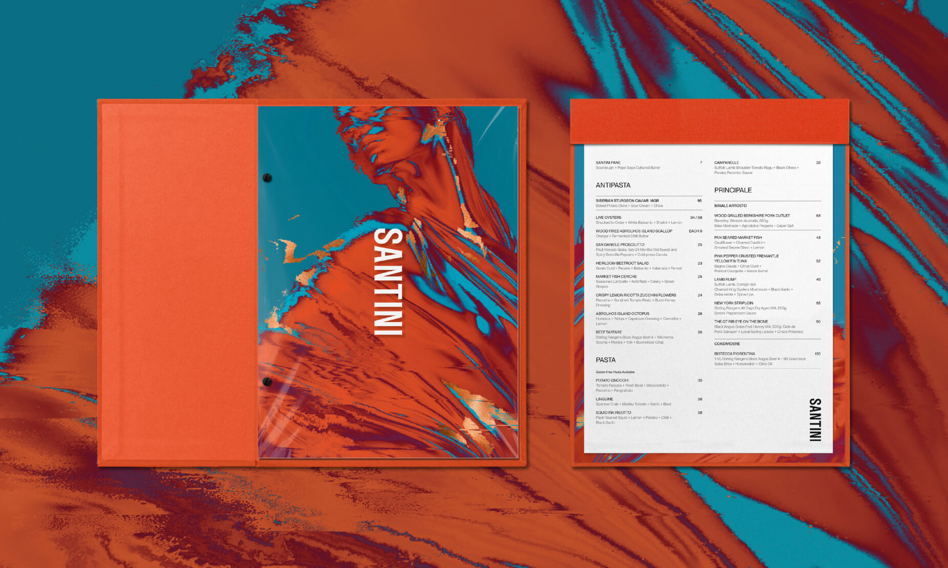 Santini restaurant branding, QT Perth, brand identity, logo design, graphic design, hospitality branding, Toben