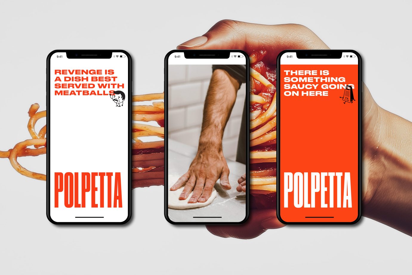Polpetta Restaurant branding, brand identity, logo design, graphic design, Hospitality branding, Toben